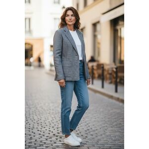 Louis Vuitton Paris Womens Gray Pinstripe Quilted Blazer Jacket‎ Size 42